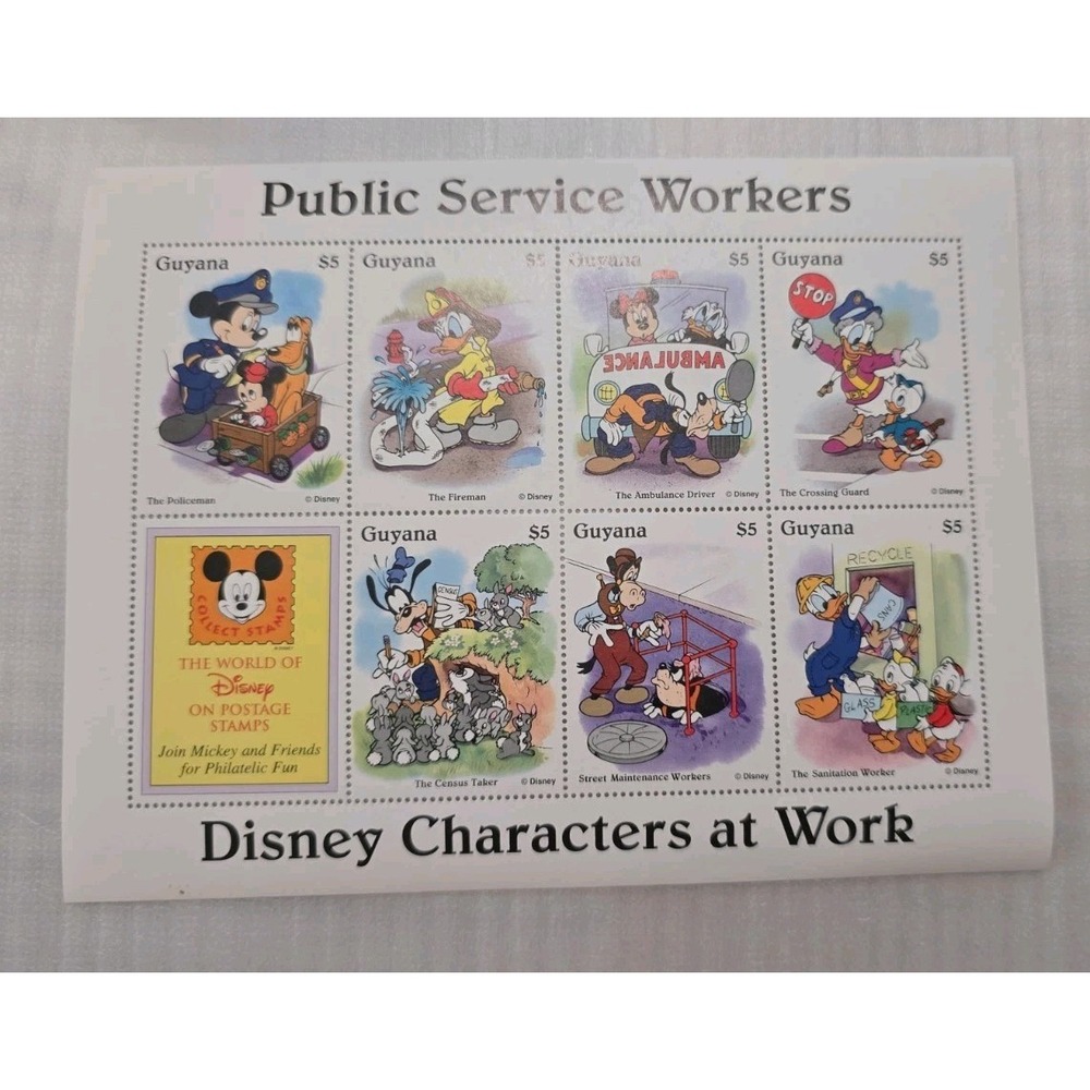 1995-1996 Guyana Postage Stamps Public Service Workers Disney Characters